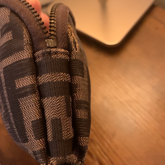 FENDI ZUCCA CANVAS POUCH BLACK GOLD BROWN - Picture 7 of 9